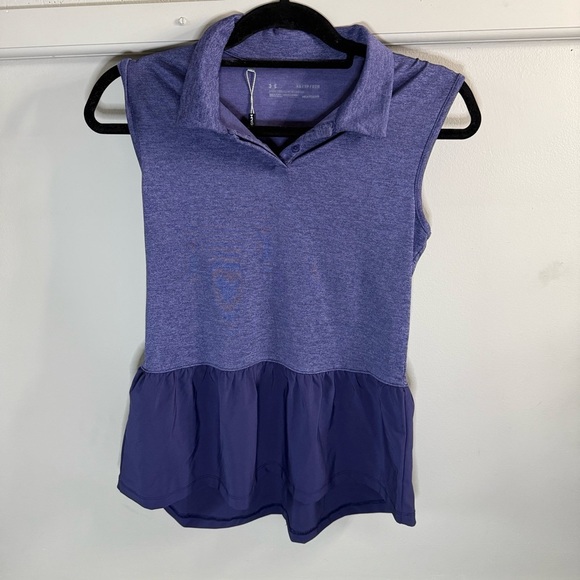 Under Armor Heathered Purple Sleeveless Polo Golf Top Peplum Colorblock - Picture 1 of 5